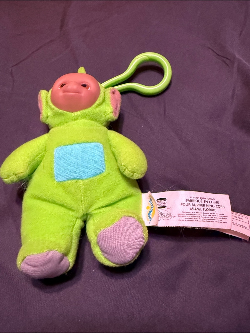 Vintage 1999 Burger King Teletubbies Dipsy Green Plush Keychain